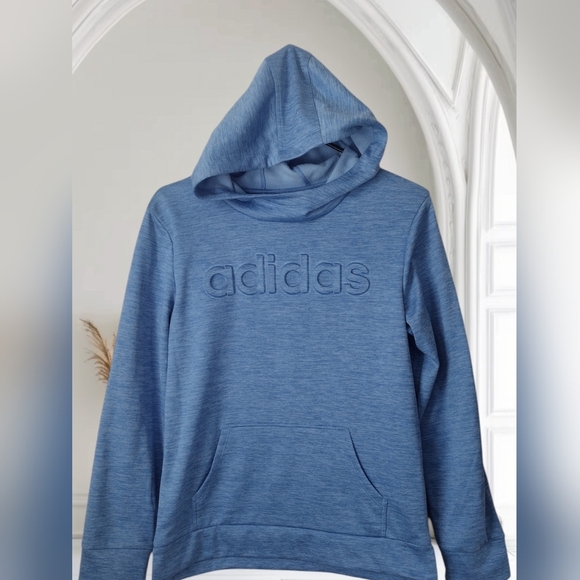 Girls Adidas Blue Hooded Sweatshirt XL - Picture 1 of 6